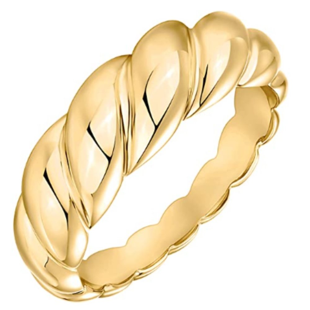 Twisted Braided Gold Plated Ring Chunky Signet Ring